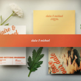 Minimalistische Solid Color Retro bruiloft Uitnodigingen Wikkel