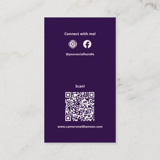 Minimalistische Solid Deep Paarse QR Code Sociaal Visitekaartje (Achterkant)
