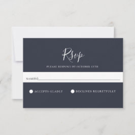 Minimalistische Solid Navy Blue Bruiloft RSVP Kaar Kaartje