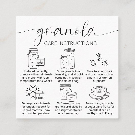 Minimalistische Sourdough Granola verzorgingsinstr Vierkante Visitekaartje (Voorkant)