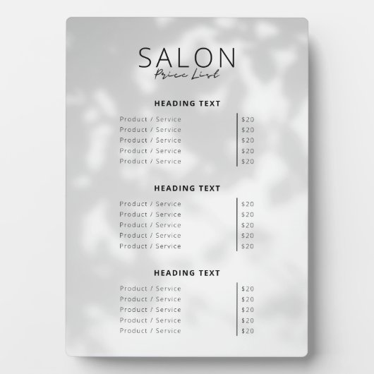 Minimalistische Spa & Hair Salon Services Prijslij Fotoplaat (voorkant)