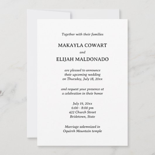 Minimalistische Spaans-Engelse bruiloft receptie Kaart (Voorkant)