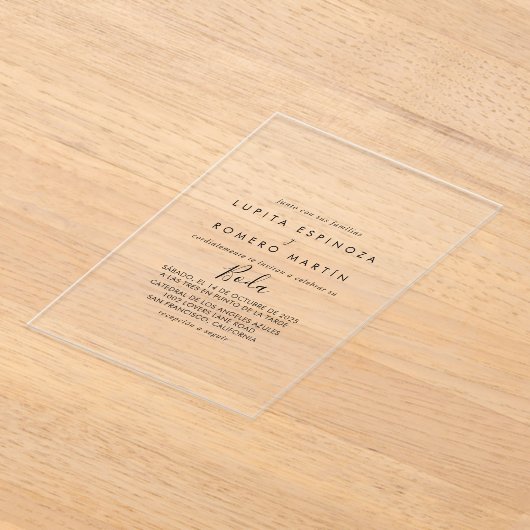 Minimalistische Spaanse bruiloft Acryl Uitnodigingen (Laagn)