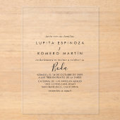 Minimalistische Spaanse bruiloft Acryl Uitnodigingen (Voorkant)