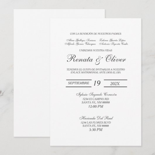 Minimalistische Spaanse bruiloft uitnodiging (Voorkant / Achterkant)