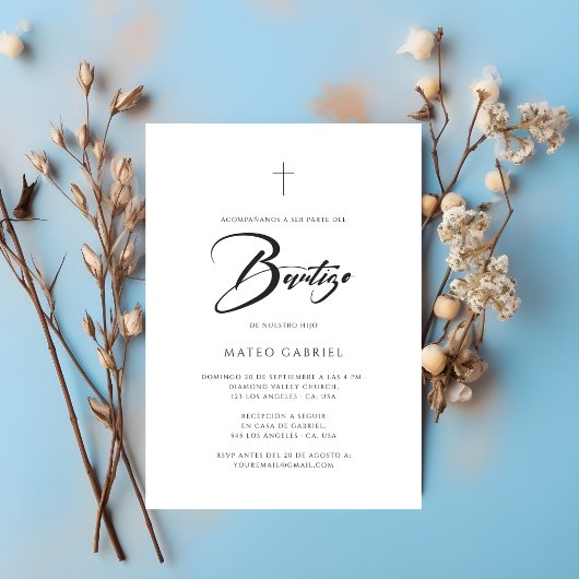 Minimalistische Spaanse Elegante Doop Uitnodiging 