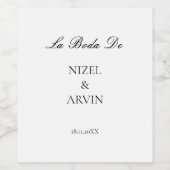 Minimalistische Spaanse tweetalige trouwdag Wijn Etiket (Enkel label)