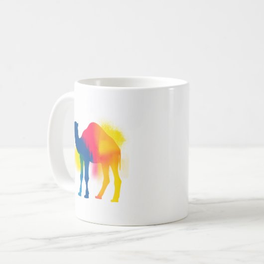 Minimalistische Spray Paint Camel Silhouet Koffiemok (Voorkant links)