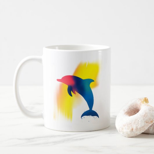 Minimalistische Spray Paint Dolphin Silhouette Koffiemok (Met donut)
