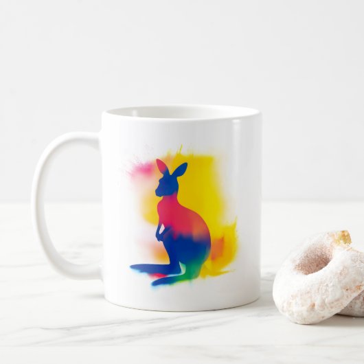 Minimalistische Spray Paint Kangaroo Silhouet Koffiemok (Met donut)