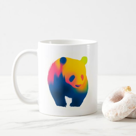 Minimalistische Spray Paint Panda Silhouet Koffiemok (Met donut)
