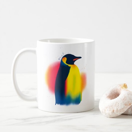 Minimalistische Spray Paint Penguin Silhouette Koffiemok (Met donut)