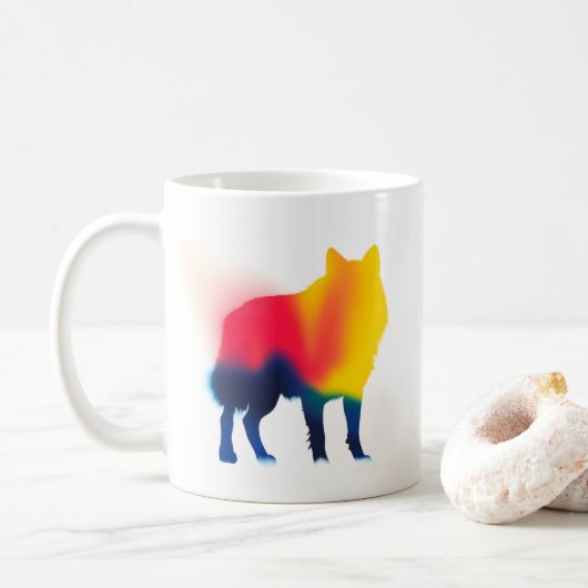 Minimalistische Spray Paint Wolf Silhouette Koffiemok (Met donut)