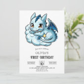 Minimalistische Sprookje Digitale Draak 1e Verjaar Kaart (Staand voorkant)