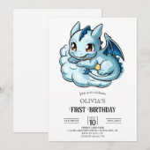 Minimalistische Sprookje Digitale Draak 1e Verjaar Kaart (Voorkant / Achterkant)