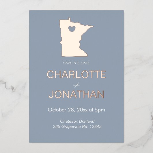 Minimalistische staatsbestemming Minnesota bruilof Folie Uitnodiging (Voorkant)