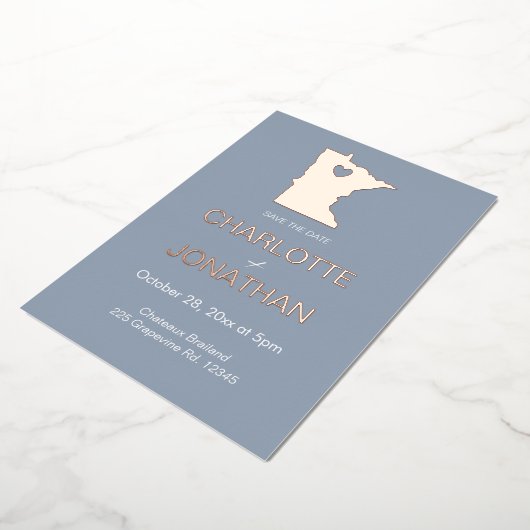 Minimalistische staatsbestemming Minnesota bruilof Folie Uitnodiging (Gedraaid)