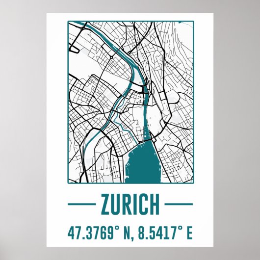 Minimalistische stadskaart van zürich, Zürich DIY- Poster (Voorkant)