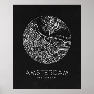 Minimalistische Stadsplattegrond van Amsterdam Poster