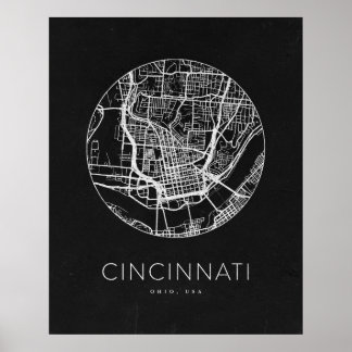 Minimalistische stadsplattegrond van Cincinnati Poster