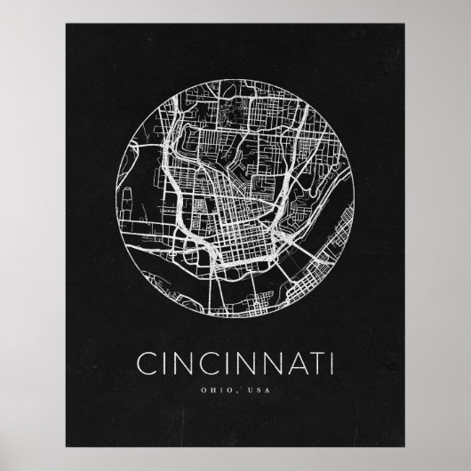 Minimalistische stadsplattegrond van Cincinnati Poster (Voorkant)