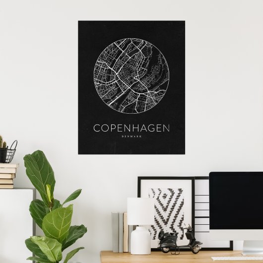 Minimalistische Stadsplattegrond van Kopenhagen Poster (Thuiskantoor)
