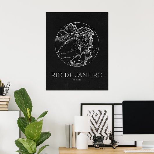 Minimalistische stadsplattegrond van Rio de Janeir Poster (Thuiskantoor)
