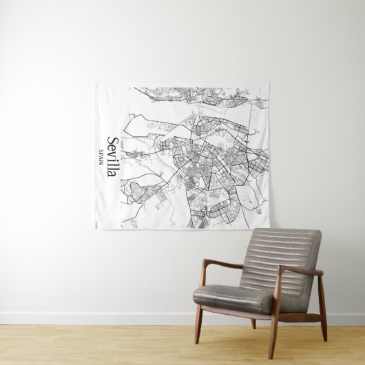 Minimalistische stadsplattegrond van Sevilla Wandkleed (In Situ (horizontaal))