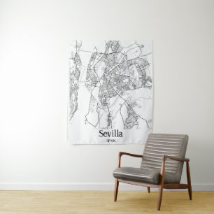 Minimalistische stadsplattegrond van Sevilla Wandkleed