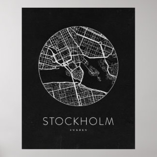 Minimalistische Stadsplattegrond van Stockholm Poster