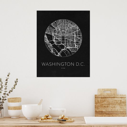 Minimalistische Stadsplattegrond van Washington DC Poster (Keuken)