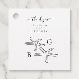 Minimalistische Starfish Beach Monogram bruiloft Bedankjes Labels