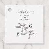 Minimalistische Starfish Beach Monogram bruiloft Bedankjes Labels (Voorkant)