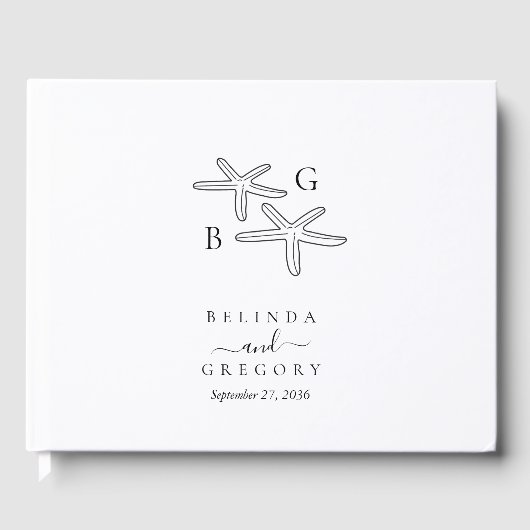 Minimalistische Starfish Beach Monogram bruiloft Gastenboek (Voorkant)