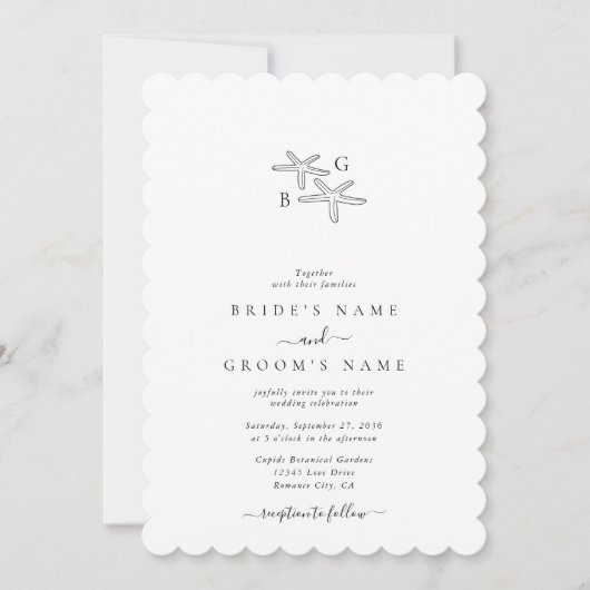 Minimalistische Starfish Beach Monogram bruiloft Kaart (Voorkant)