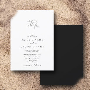 Minimalistische Starfish Beach Monogram bruiloft Kaart