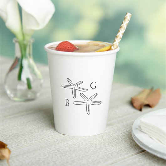 Minimalistische Starfish Beach Monogram bruiloft Papieren Bekers (Insitu)