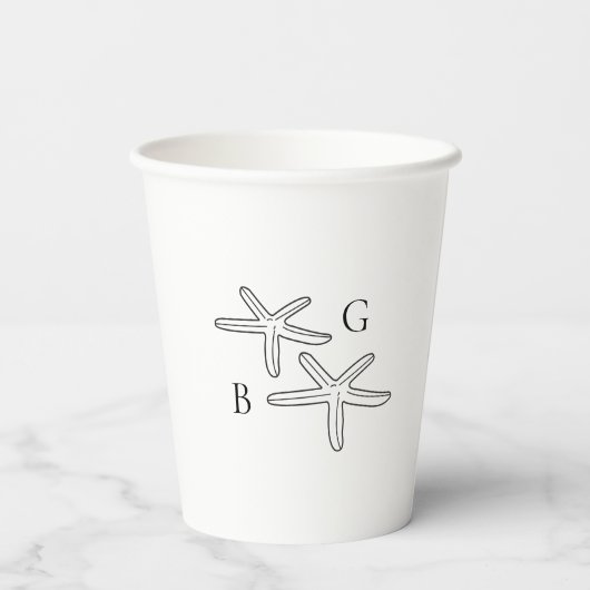 Minimalistische Starfish Beach Monogram bruiloft Papieren Bekers (Achterkant)