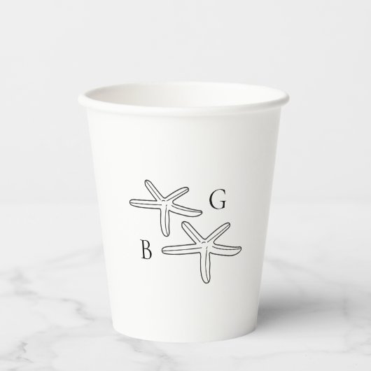 Minimalistische Starfish Beach Monogram bruiloft Papieren Bekers (Voorkant)