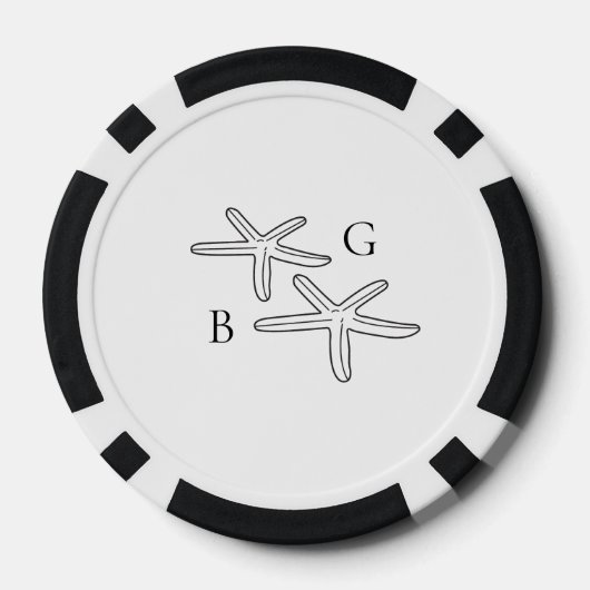 Minimalistische Starfish Beach Monogram bruiloft Poker Chips (Achterkant)