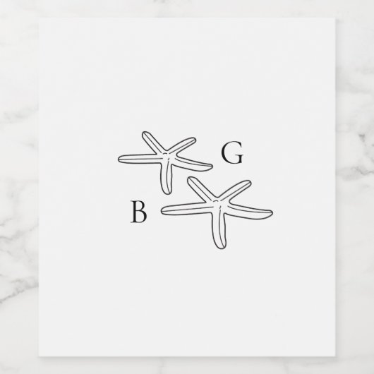 Minimalistische Starfish Beach Monogram bruiloft Wijn Etiket (Enkel label)