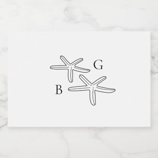 Minimalistische Starfish strand Monogram bruiloft Sparkling Wijnetiket (Enkel label)