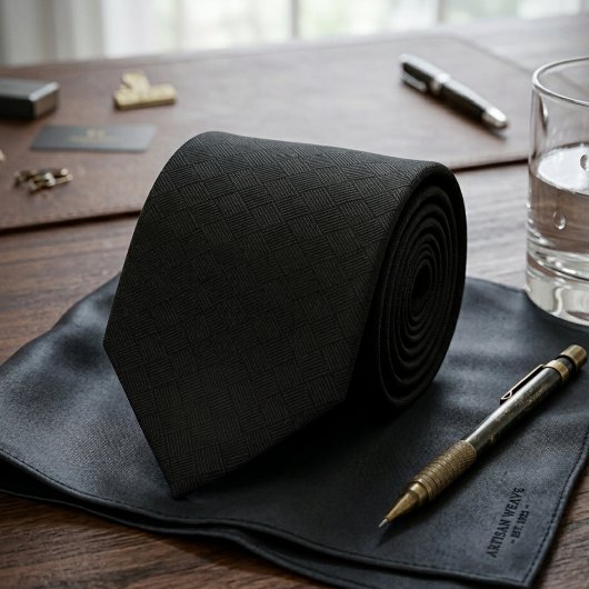 Minimalistische Stealth Zwarte Micro Check Geometr Stropdas