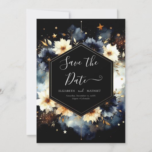 Minimalistische sterren Hemelse bruiloft Save The Date (Voorkant)