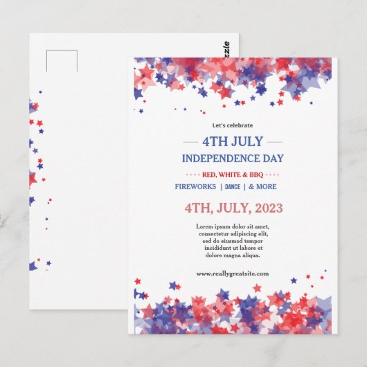 Minimalistische sterren rood en blauw 4th van juli briefkaart (Voorkant / Achterkant)