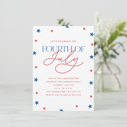 Minimalistische sterren vierde juli partij kaart (Staand voorkant)