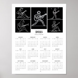 Minimalistische Stick Figuur Gitaristen 2025 Kalen Poster