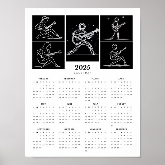 Minimalistische Stick Figuur Gitaristen 2025 Kalen Poster (Voorkant)