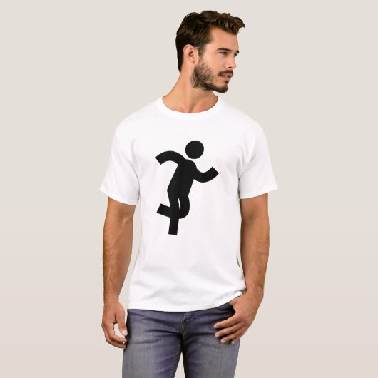 Minimalistische Stick Figuur Icon T-shirt Run man (Voorkant volledig)