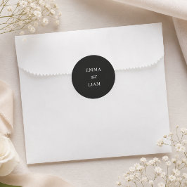 Minimalistische sticker met trouwmonogram in zwart